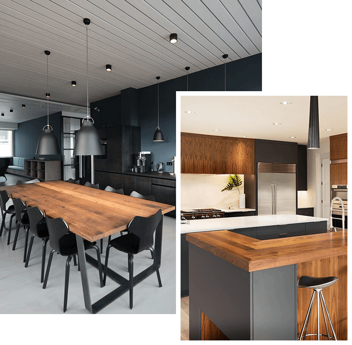 A kitchen with a table and chairs, and a stove.